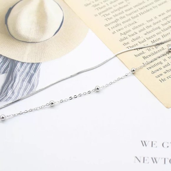 14k Gold Double Layer Beads Chain Bracelet/Anklet Sterling Silver - Picture 4 of 10